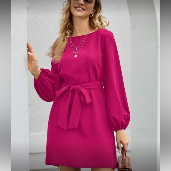 Boho lantern sleeve  belted dress - Picture 7 of 15